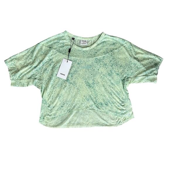 Gymshark Women’s Chalk Light Sage Green Paint Spatter Boxy Cropped Top Sz Small - Picture 2 of 8
